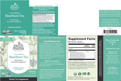 Photo of the Earth Mama Organics Heartburn Tea Soothing, Cooling Mellow Mint label