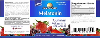 Photo of the Rise-N-Shine Melatonin Gummies Strawberry Flavor label