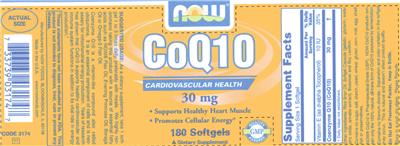 Photo of the NOW CoQ10 30 mg label