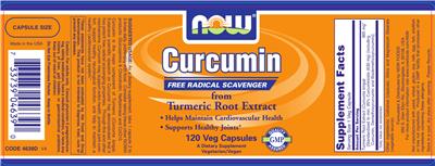 Photo of the NOW Curcumin From Turmeric Root Extract label