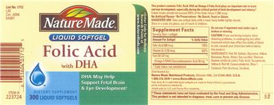 Photo of the Nature Made Folic Acid With DHA label
