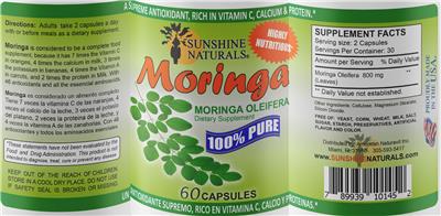 Photo of the Sunshine Naturals Moringa label