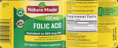 Photo of the Nature Made Folic Acid 400 mcg label