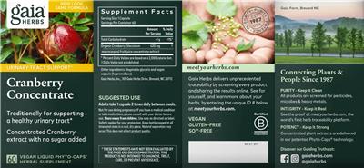 Photo of the Gaia Herbs Cranberry Concentrate label