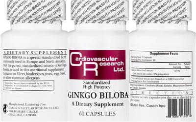 Photo of the Cardiovascular Research Ginkgo Biloba label
