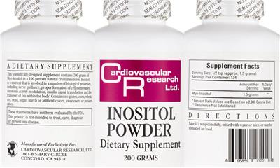 Photo of the Cardiovascular Research Inositol Powder label