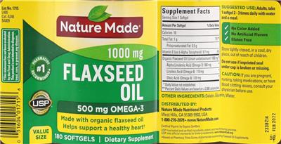 Photo of the Nature Made Flaxseed Oil 1000 mg label