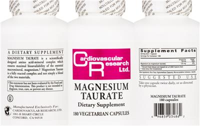Photo of the Cardiovascular Research Magnesium Taurate label