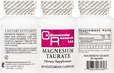Photo of the Cardiovascular Research Magnesium Taurate label
