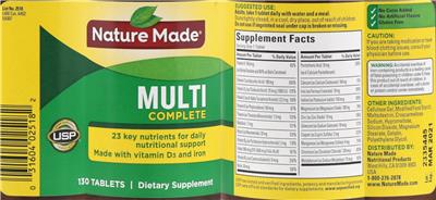 Photo of the Nature Made Multi Complete label