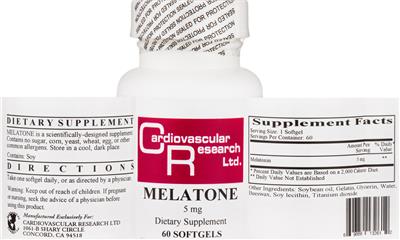 Photo of the Cardiovascular Research Melatone 5 mg label