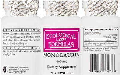 Photo of the Ecological Formulas Monolaurin 600 mg label
