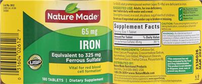 Photo of the Nature Made Iron 65 mg label