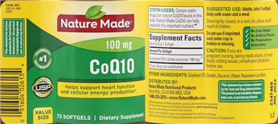 Photo of the Nature Made CoQ10 100 mg label