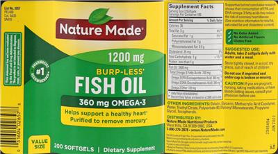 Photo of the Nature Made Burp-Less Fish Oil 1200 mg label