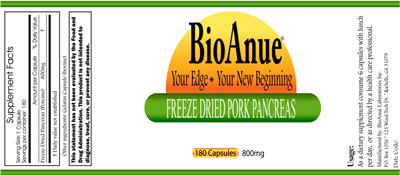 Photo of the BioAnue Freeze Dried Pork Pancreas label