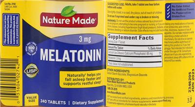 Photo of the Nature Made Melatonin 3 mg label