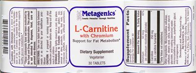 Photo of the Metagenics L-Carnitine with Chromium label