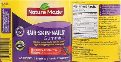 Photo of the Nature Made Hair-Skin-Nails Gummies label
