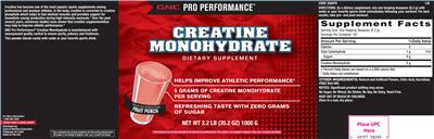 Photo of the GNC Pro Performance Creatine Monohydrate Fruit Punch label