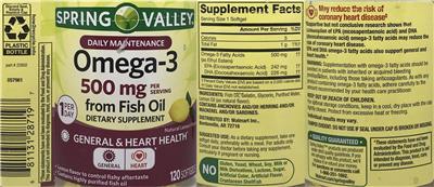 Product label for Omega-3 500 mg Natural Lemon Flavor