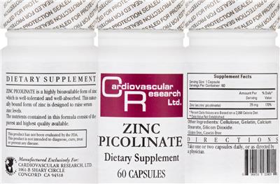 Photo of the Cardiovascular Research Zinc Picolinate label