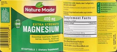 Extra Strength Magnesium 400 mg のラベル画像（NIH DSLD）