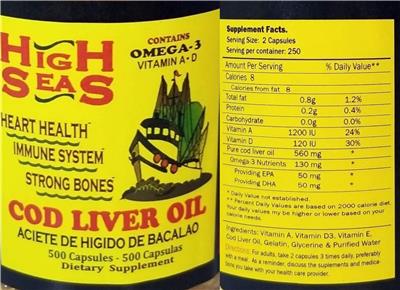 Photo of the High Seas Cod Liver Oil label