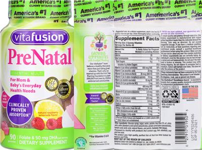 Photo of the vitafusion PreNatal Natural Raspberry Lemonade Flavor label