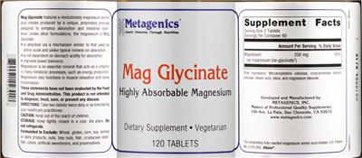 Photo of the Metagenics Mag Glycinate label