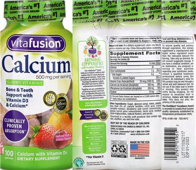 Photo of the vitafusion Calcium 500 mg label