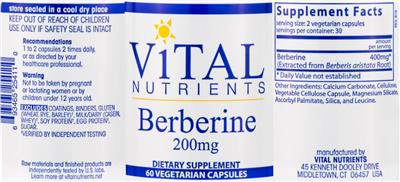 Photo of the Vital Nutrients Berberine 200 mg label