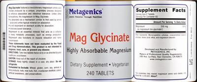 Product label for Mag Glycinate