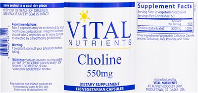 Photo of the Vital Nutrients Choline 550 mg label