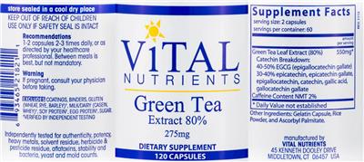 Photo of the Vital Nutrients Green Tea Extract 80% 275 mg label