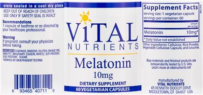 Photo of the Vital Nutrients Melatonin 10 mg label