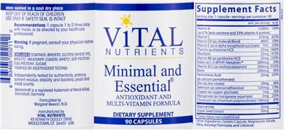 Photo of the Vital Nutrients Minimal and Essential label