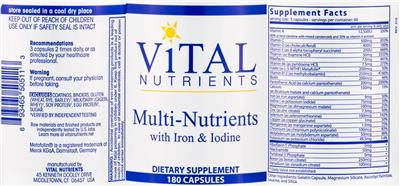 Photo of the Vital Nutrients Multi-Nutrients with Iron & Iodine label