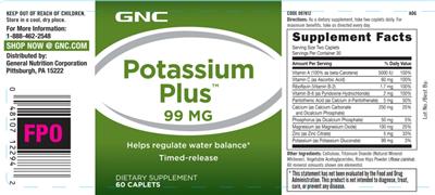 Photo of the GNC Potassium Plus 99 mg label