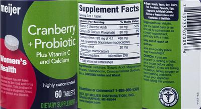 Label of Cranberry + Probiotic