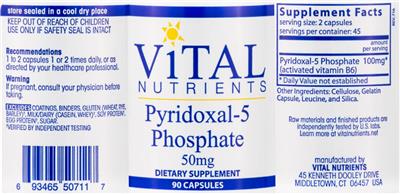 Photo of the Vital Nutrients Pyridoxal-5 Phosphate 50 mg label