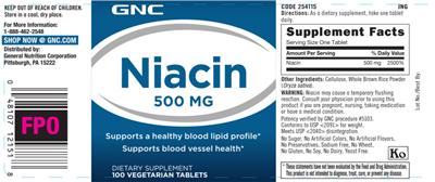 Photo of the GNC Niacin 500 mg label