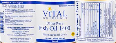 Photo of the Vital Nutrients Ultra Pure Fish Oil 1400 Lemon Flavor label
