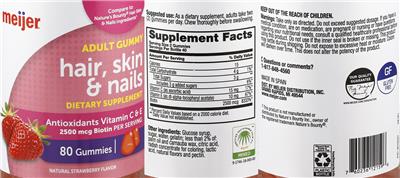 Photo of the Meijer Hair, Skin & Nails Adult Gummy Strawberry Flavor label