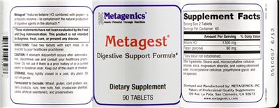 Photo of the Metagenics Metagest label
