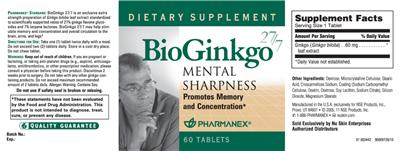 Photo of the Pharmanex BioGinkgo 27/7 label