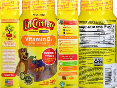 Photo of the L'il Critters Vitamin D3 label