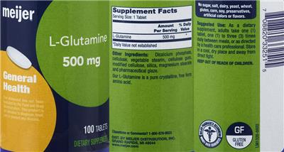 Photo of the Meijer L-Glutamine 500 mg label