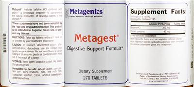Photo of the Metagenics Metagest label