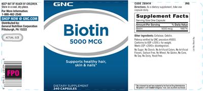 Photo of the GNC Biotin 5000 mcg label